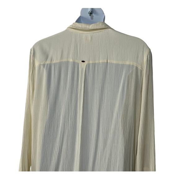 O'NEILL Top Womens Size Medium Woven Crinkle Sheer Button Tunic Blouse Off-White - Picture 6 of 11